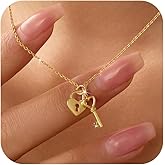 SUYACS Heart Lock Key Necklaces for Women Couple 925 Sterling Silver Love Heart Pendant Necklace Dainty 14K Gold Plated Padlock Collar Choker Chain Birthday Gifts for Girlfriend