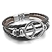 INBLUE Men,Women's Alloy Genuine Leather Bracelet Bangle Cord Brown Silver Tone Steering Wheel Peace Symbol