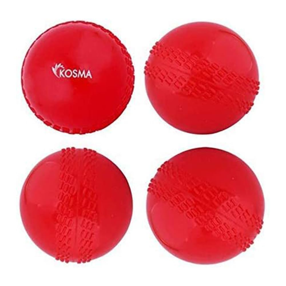 Kosma Set of 4pc Cricket Windball | Indoor & Outdoor Soft Training Cricket Ball for Coaching Practice - Red