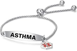 NARTGO Red Medical Alert ID Bracelet for Women Men Emergency First Aid Engraved Adjustable Stainless Steel Chain Bracelets