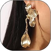 Large Flower Dangle Earrings for Women Chunky Floral Statement Stud Earring Exaggerated Metal Texture Drop Earrings Individual Prom Accessories