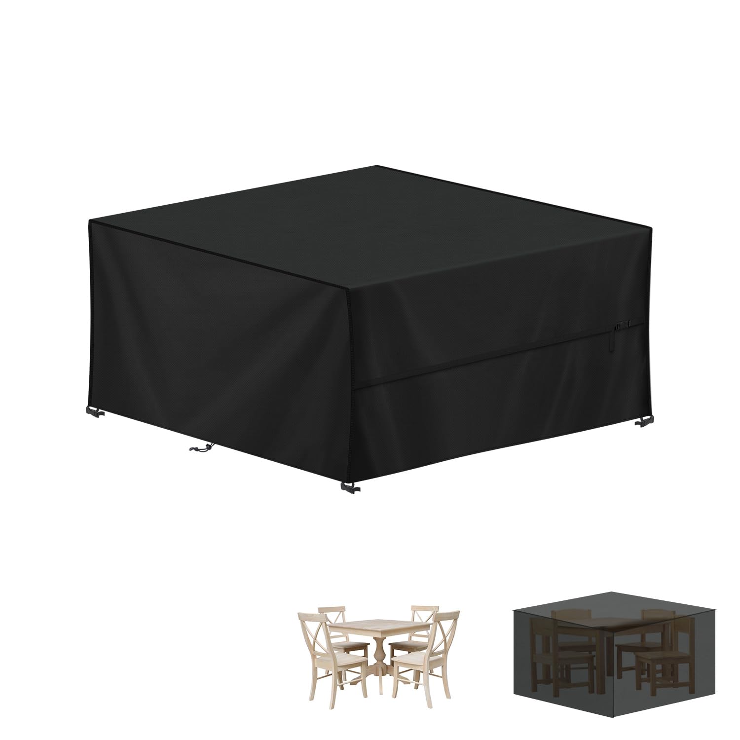 LAMUNI Cube Garden Furniture Cover, 160x160x74cm Rattan Cube Table Cover, 420D Oxford Patio Set Covers Waterproof Outdoor Garden Square Table Cover Windproof Patio Table and Chairs Covers