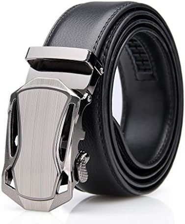 Men's Leather Belt with Automatic Solid Buckle -Scratch resistant - Ratchet Dress Belt With a Gift Box by Pazzi PIZIO (Waist 36"-42", Black - Style 5)