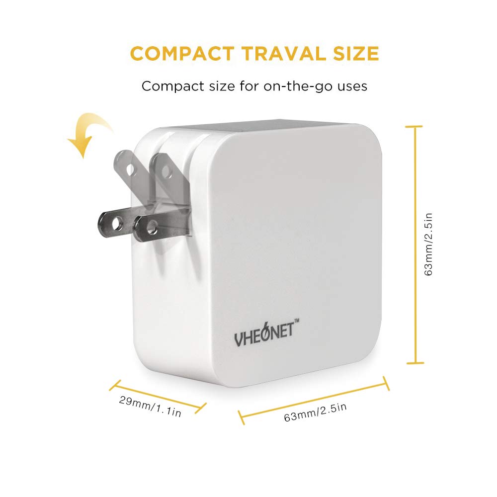 24W 4 Port USB Wall Charger with Foldable Plug for iPhone Xs/XS Max/XR/X/8/7/6/Plus, iPad Pro/Air 2, Galaxy/Note, LG, Nexus