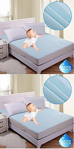 HomeStore-YEP 100% Waterproof Mattress Protector Hypoallergenic Double Bed King Size Cover (Babycare, Blue, 72X78X Elastic Strap 5)