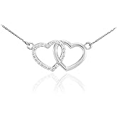 Heart Pendants - 925 Sterling Silver Open Heart Twins Pendant CZ-Studded Gemini Necklace (18 Inches)