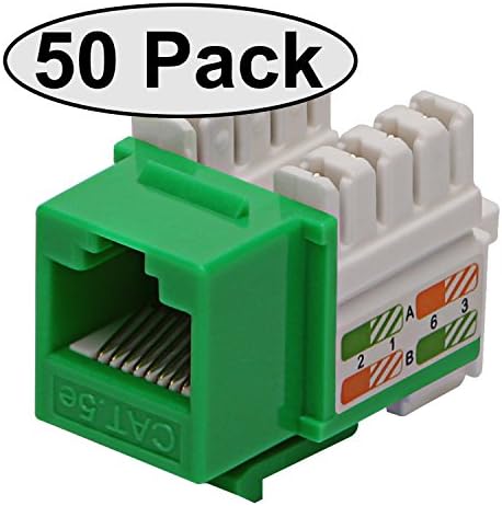 Cat5e RJ45 Modular Keystone Jack, 110 Style, Green - 50 Pack