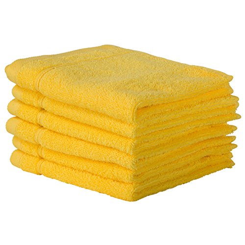 6 PACK Washcloth Towels Set | Premium Quality Luxury Turkish Cotton Absorbent AND Super Soft - YELLOW