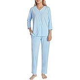 Pintage Women's Petite 3/4 Sleeve Pajamas Set Petite Length Cotton Pjs