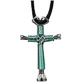 Show Me Country Turquoise Hand Made Horseshoe Nail Cross Necklace Made in the USA