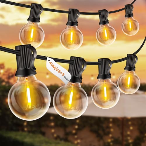 Rintea Outdoor String Lights, 40 m with 68 + 5 Bulbs, Outdoor Garden Lights Plug-in Warm White 2700 K, IP44 Waterproof Outdoor LED Lights for Garden, Terrace, Christmas, Party