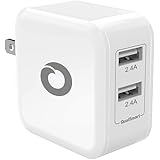 Dual USB Travel Wall Charger, Noubco PwrBoost 4.8A 24W with QualSmart Technology, Foldable Plug for iPhone X 10 8 7 6s 6 Plus 5 SE c, iPad, Galaxy, HTC, Nexus, Moto, Blackberry, and more - White