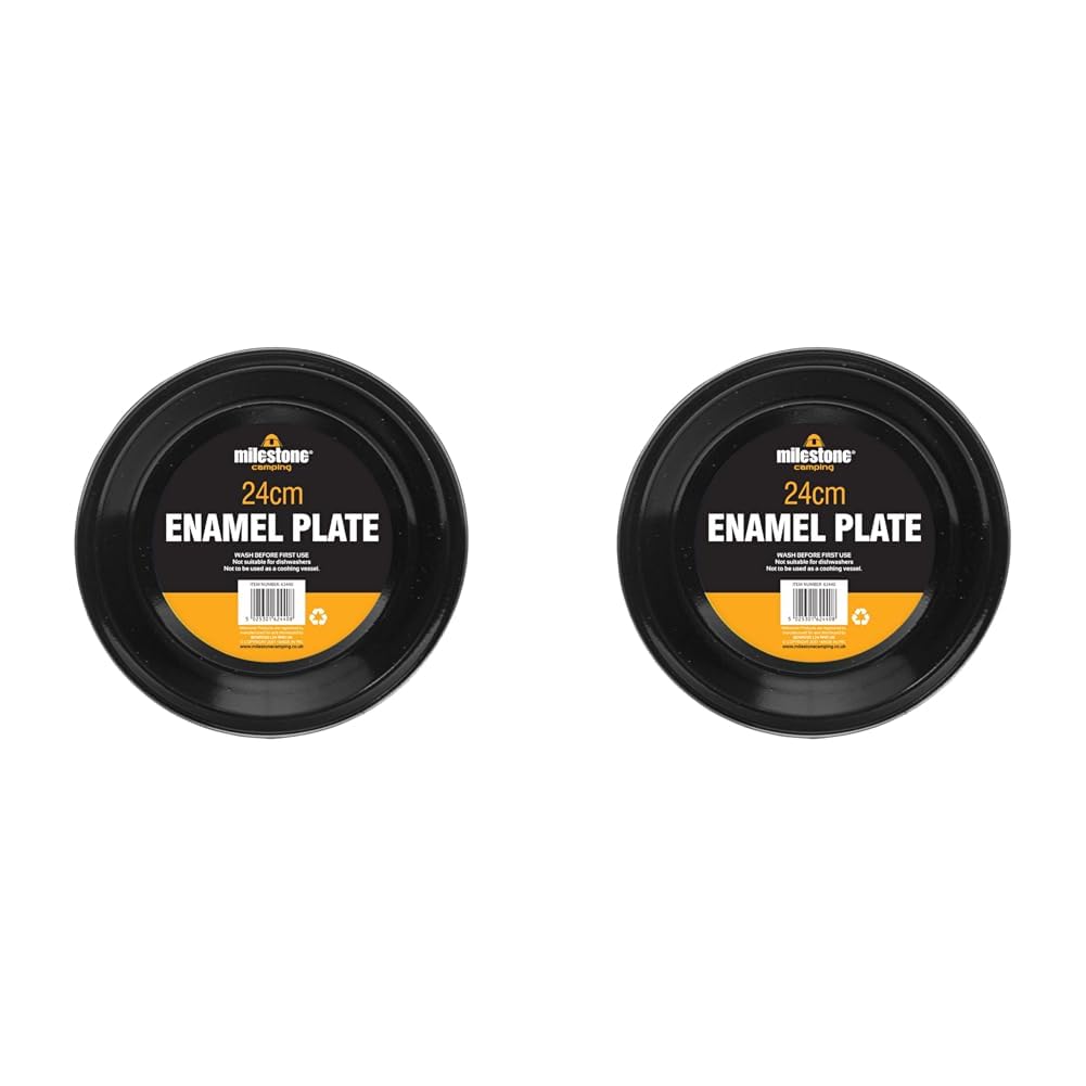 Milestone Camping Enamel Travel Mugs, Plates & Bowls/Ideal for Camping, Hiking, Fishing, Travels & More/Black Colour (Plate) (Pack of 2)