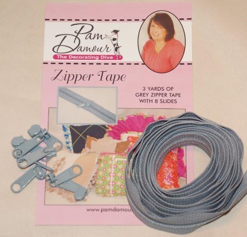 Decorating Diva ENR-G Reversible Coil Zipper Tape with 8 Slides, 3 yd, Grey