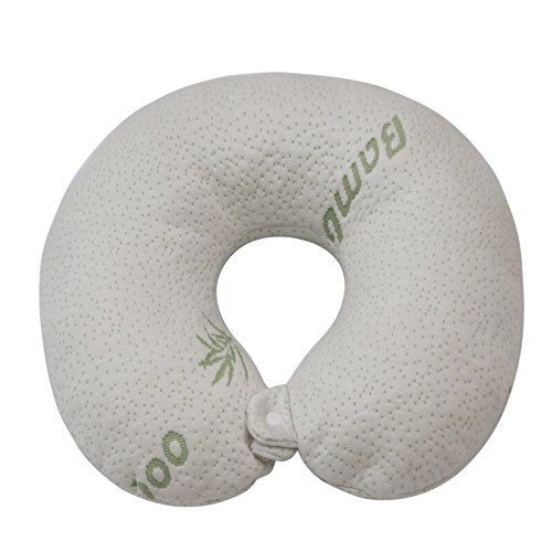 Comfortable Travel Pillow with U Shape and Snap Button | Ergonomic / Supportive Neck Pillow Memory Foam with Removable Washable Soft Bamboo Cover | Head Shoulder Pain Relief Contour for Airplane