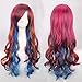 Kuulee Women's Multi-color Full Wig Long Curly Hair Heat Resistant Wigs Harajuku Style Hair Wigs Costume Wigs for Cosplay/Party Lolita