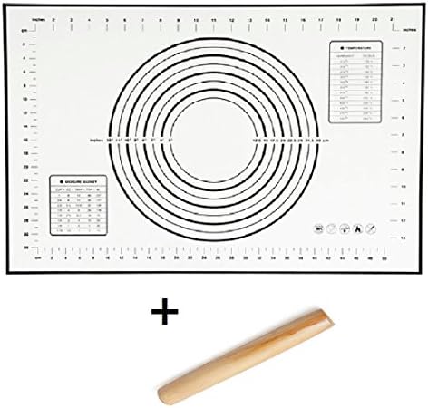 Sfb Silicone Fiberglass Baking Mats 23.6x15.7in and Wood Rolling Pin 8.27in SET (Black)