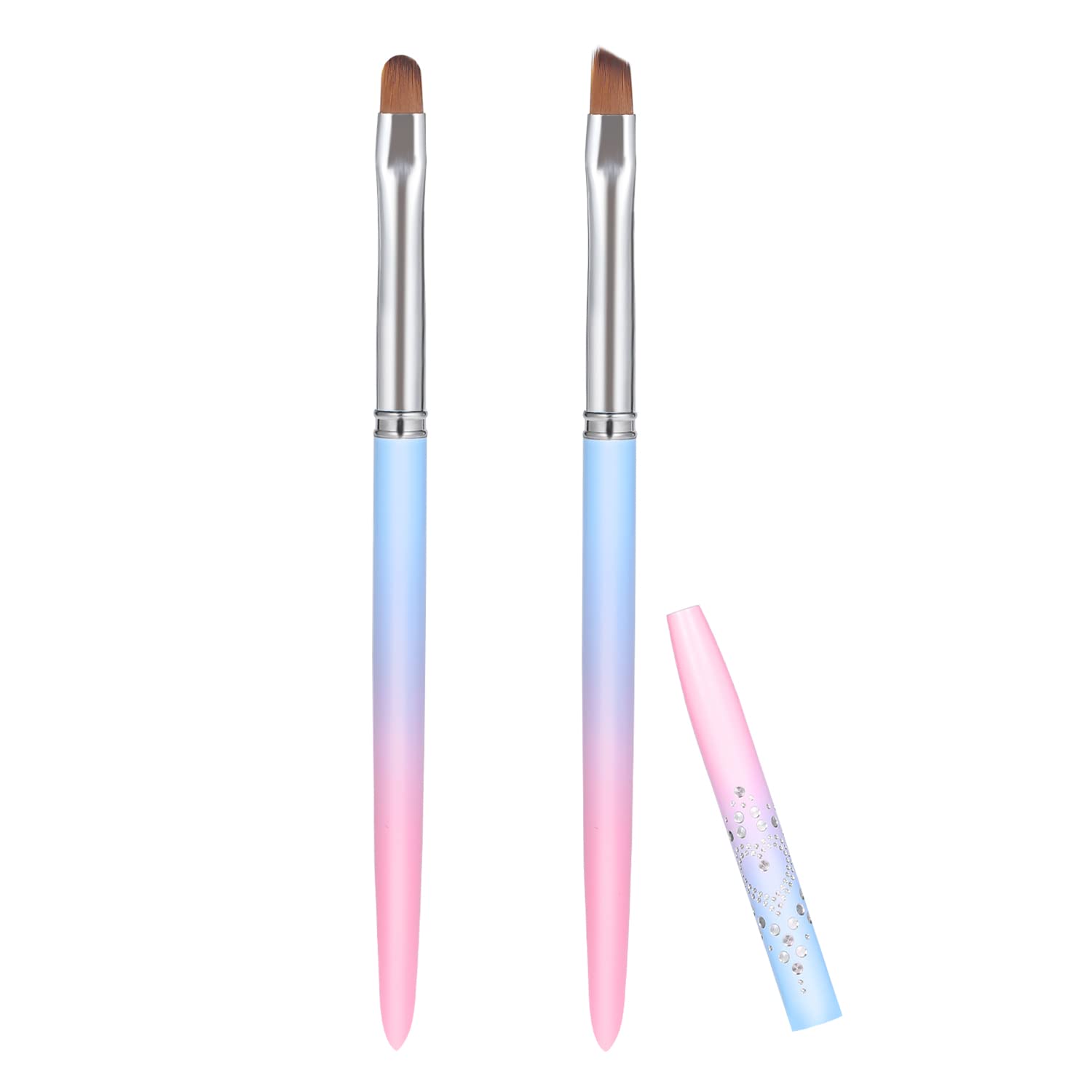 Photo 1 of 2pcs Nail Art Clean Up Brushes, Painting Brushes for Nails with Round & Angled Head Pen Painting Tools for Nail Art Design & Polish Mistake Cleaning