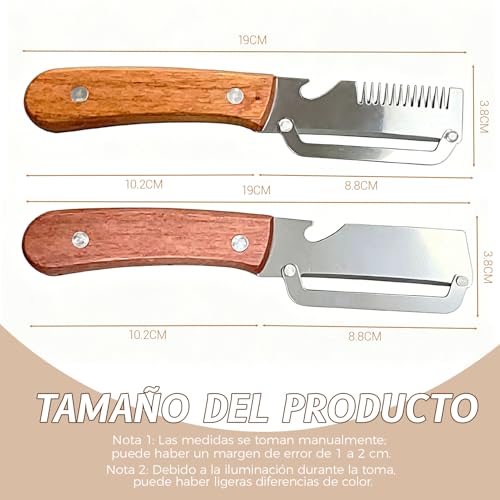 Pelador Multifuncional de Verduras 2026 Upgrade con Mango de Madera, Cuchillo Pelador de Acero Inoxidable 3 en 1, Rallador de Cebolla y Abridor de Botellas, para Cocina, Camping y BBQ (2pcs)
