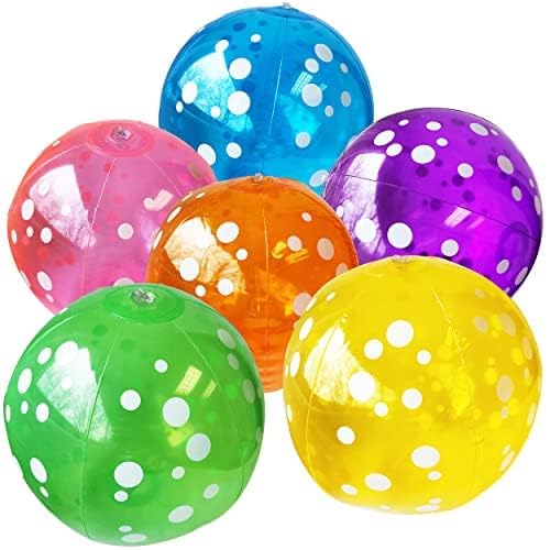 Photo 1 of Bottles N Bags 6 Beach Balls Neon Color Polka Dots Beautiful & Nice for Kids & Adults – in 6 Colors – Inflatable Beach Ball 9-inch (6 Pack)