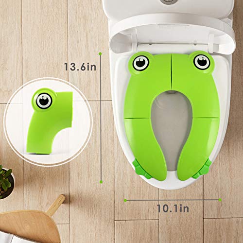 Potty Training Seat, Folding Portable Reusable Toilet Potty Training Seat for Babies, Toddlers and Kids, Green