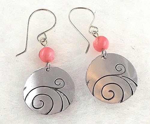 Etched Wave Earrings with Pink Shell Beads