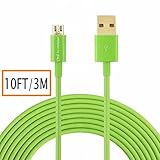Hi-mobiler®Green Hi-Speed 10ft/3M USB2.0 A Male to Micro B Cable with Gold-Plated Connectors for Samsung LG HTC and Other Tablet Smartphone (2015 edition)