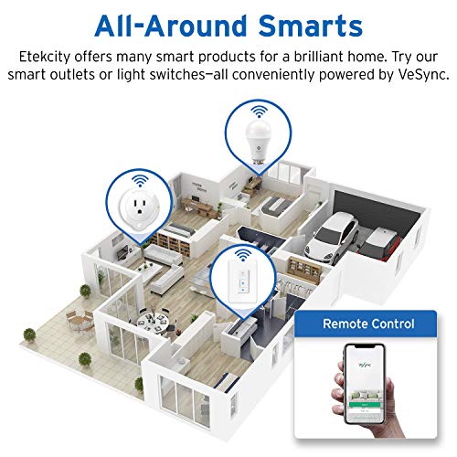 Etekcity Smart Light WiFi Dimmable Soft White LED Bulbs, Work with Alexa, Google Home and IFTTT, Easy Setup Schedule, A19 E26, 60W Equivalent, 806LM, 2700K, No Hub Required, UL Listed