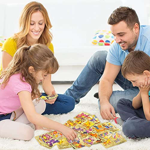 Golden Pokemon Cards 58 pcsTCG Gold Cards，Rare Cards GX Rare V Series CardsVmax GoldFoil Cards- for Kids, Fans & Collectors