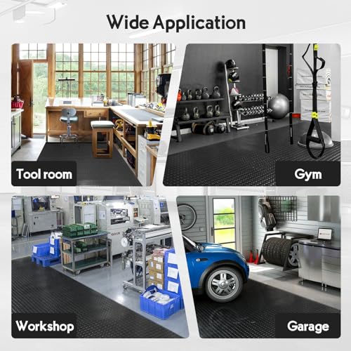 GOOFCXO 16.4 x 3.3Ft Coin-Grip Garage Floor Mat 3MM Thickness Heavy Duty Garage Floor Rubber Mat Non-Slip Rubber Floor Mat Garage Flooring Mat for Garage Industry Home Gym Workshop, Black
