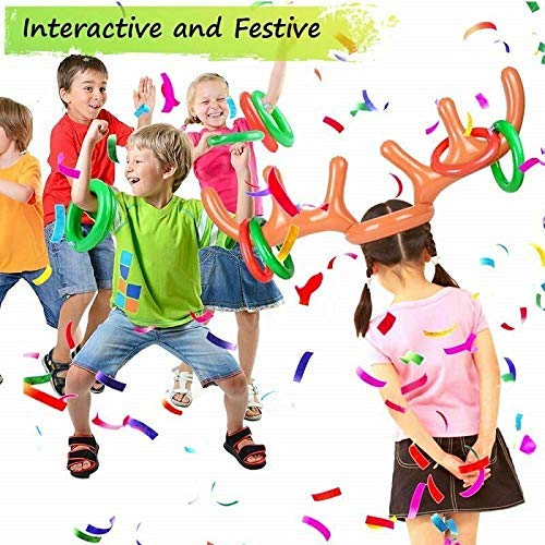 Christmas Party Games Inflatable Reindeer Antler Hat with Rings Favors for Kids Brown