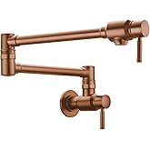 BAGNOLUX Champagne Bronze Pot Filler Faucet, Traditional Double Handle Single Hole Coffee Machine Wall Mount with Spout Reach Jointed Swivel Stove Brass Kitchen Faucet 23.4 Inch, Brushed Rose Gold-PVD