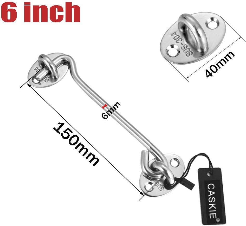 6 inch Stainless Steel 304 Heavy Duty Cabin Hook and Eye Lock for Shed Gate or Garage Door - CASKIE, A. Silver, 150mm /6" - Image 3