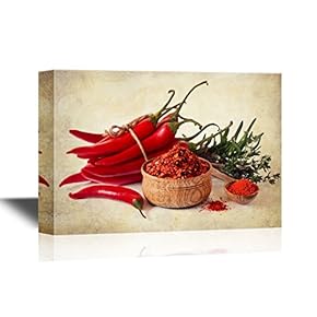 Canvas Wall Art - Red Peppers on Vintage Style Background - Gallery Wrap Modern Home Art | Ready to Hang - 12x18 inches