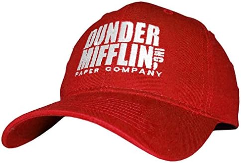 DUNDER MIFFLIN PAPER COMPANY INC - Embroidered Cotton Twill Baseball Cap Hat (Red)