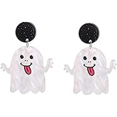 Colorful Halloween Resin Acrylic Dangle Earrings Cute Pumpkin Ghost Cat Bat Eye Spider Earrings for Women Girls Jewelry