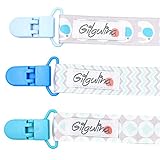 Pacifier Clip Boys with Gilgulina Pacifier Case, Quality 3 Pack Blue Baby Pacifier Holder, Stylish Soothie Pacifier Clip, Perfect Baby Shower Gift