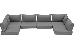 HOMREST Outdoor Replacement Cushions for Patio Furniture,Water-Repellent Sofa Cushions for 6-Seat Rattan Wicker Sectional Patio Conversation Sets,14-Piece Cushions Set for Outdoor Couch（Gray）