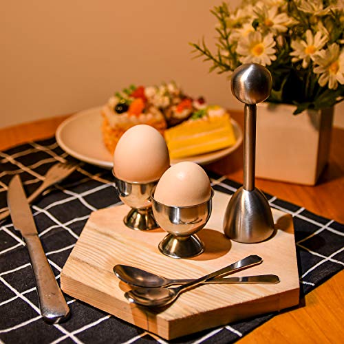 Egg Cups Cracker Topper, Soft Hard Boiled Eggs Separator Tool Stainless Steel set Include 2 Egg Cups, 2 Spoons, 1 Topper Cutter -Easily Crack and Score Raw and Cooked Egg Shells Perfect Mother's Gift - Thumbnail 4