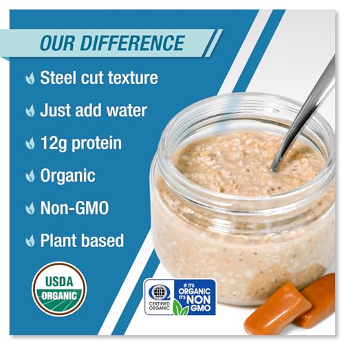 COACH’S OATS ORGANIC OVERNIGHT OATS VANILLA CARAMEL – 8 PACKETS, 2.6OZ | JUST ADD WATER, STEEL-CUT TEXTURE, 100% VEGAN | NON-GMO, PLANT-BASED 12G PROTEIN | DESIGNED TO FUEL THE ATHLETE IN YOU!