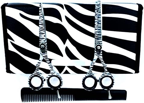 ZZZRT White Zebra Japanese J2 Stainless Steel Pro Razor edge Barber Hair cutting scissors shears Barber Thinning Scissors Shears 5.5"&amp; 5.5" with Comb + Free scissors Lubricant &amp; scissors insert rings
