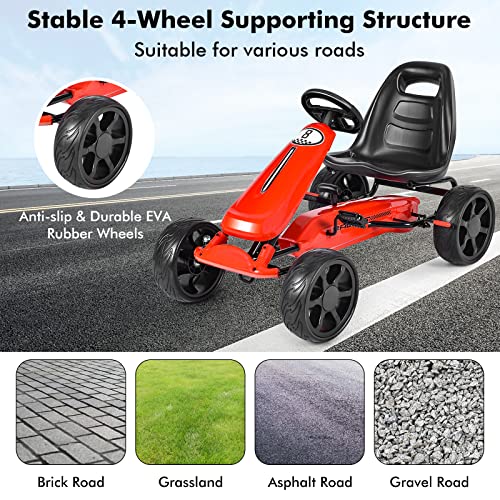 Costzon Kids Go Kart, 4 Wheel Powered Ride On Toy, Kids' Pedal Cars for Outdoor, Racer Pedal Car