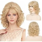 Salaibs Blonde Short Curly Wigs for Women with Bangs Natural fluffy Synthetic Wig for Cosplay Daily Party Use