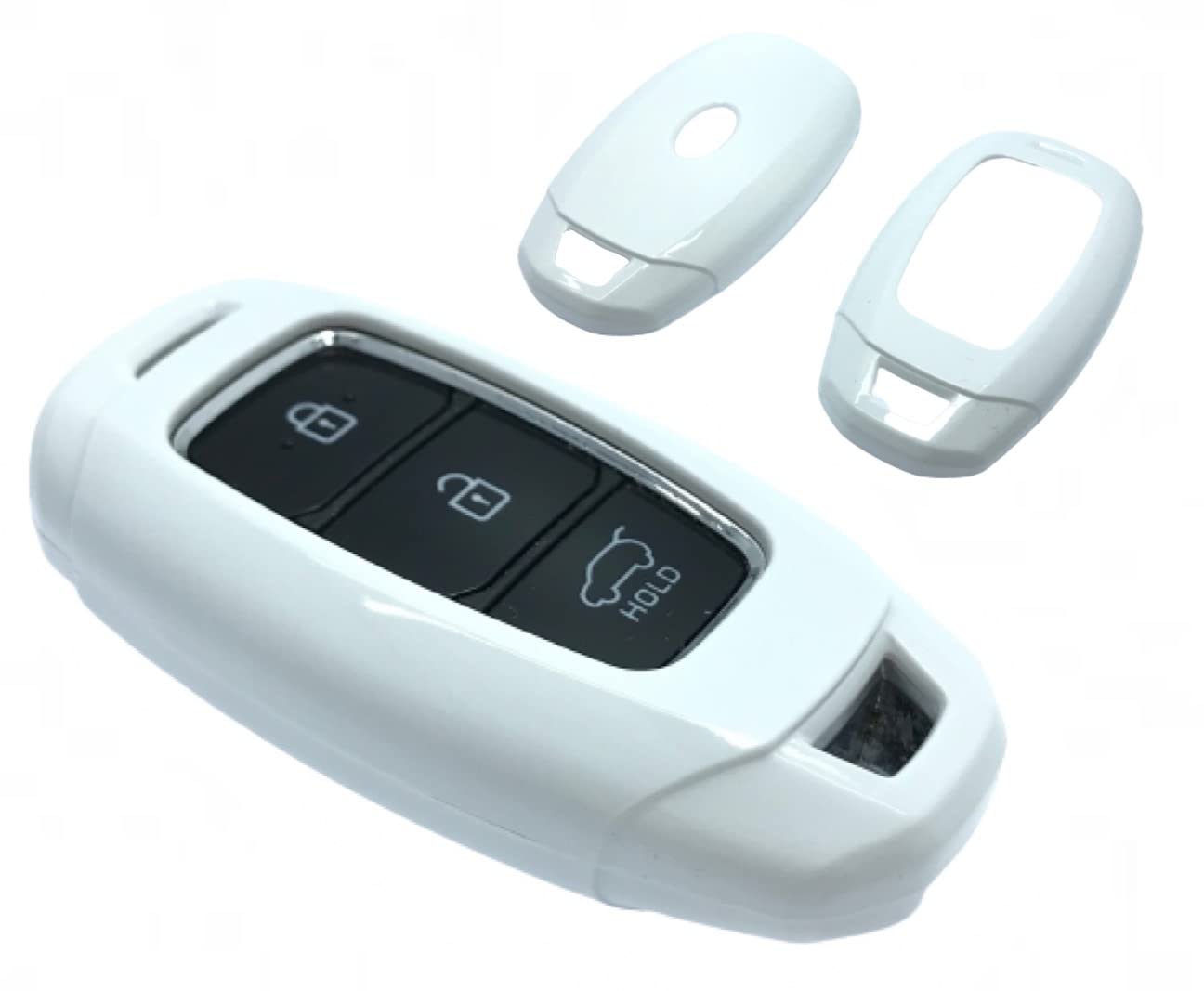 Nordecco ABS Gloss Protective Key Fob Case Compatible with Key Fob for Santa Fe Venue Gene sis Equ us Azera Tucson IX45, 3 Button Keyless Remote (White)