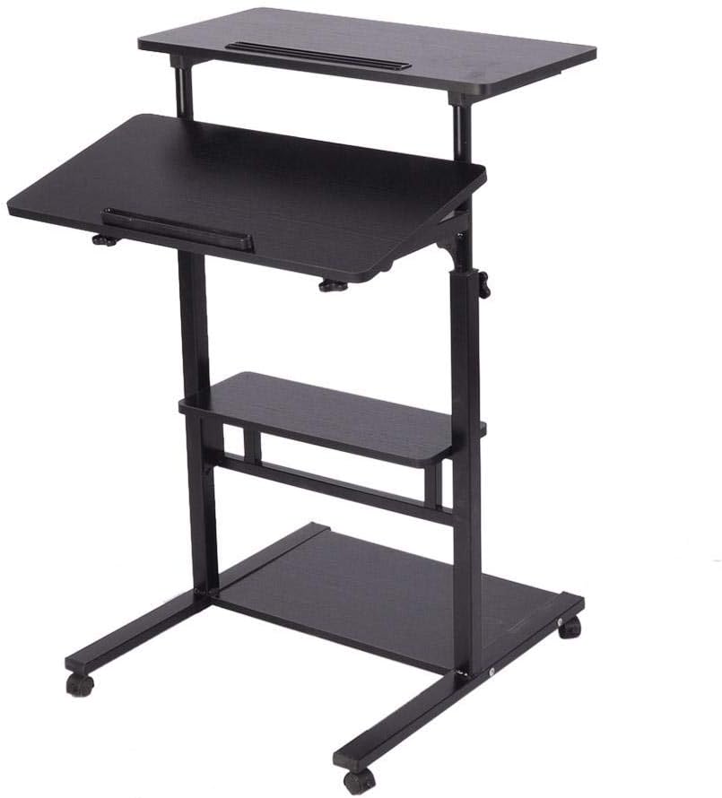 Computer Desk,4 Layer Adjustable Height Standing Lapdesks Foldable PC Notebook Desktop Table Removable Computer Table Portable Wooden Laptop Desk Student Writing Reading Workstation(Black)