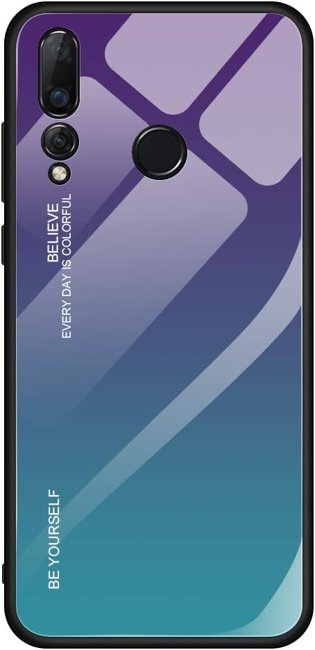 UPSTONE AIsoar Compatible with Huawei P20 Pro Colored Gradient Tempered Glass Case,Tempered Glass Back Cover + Soft TPU Bumper Frame Shockproof Anti-Scratch Protective Cover Shell (Purple + Blue)