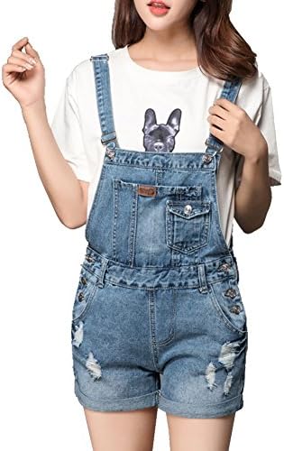 Women's Denim Jean Jumper Romper Overall Shorts Light Blue 28