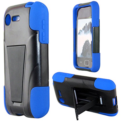 LG Optimus Fuel L34C Case - Multi-Layer Protector Hybrid Series (PC + Silicone) w/Kickstand Blue/Black - Cover For LG Optimus Fuel L34C / Optimus Zone 2 VS415PP - TRENDE