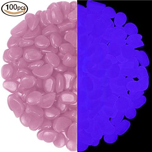 Glow pebbles 100 Pcs Glow in the Dark Garden Pebbles for Walkways and Decor (Pink)