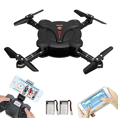 Mini Foldable Pocket Drone with Camera and Live Video - 2.4 G 6-Axis Gyro 4 Channels RC Quadcopter with Altitude Hold One Key Return &3D Flips Headless Model Aircraft Toy with 2 Batteries